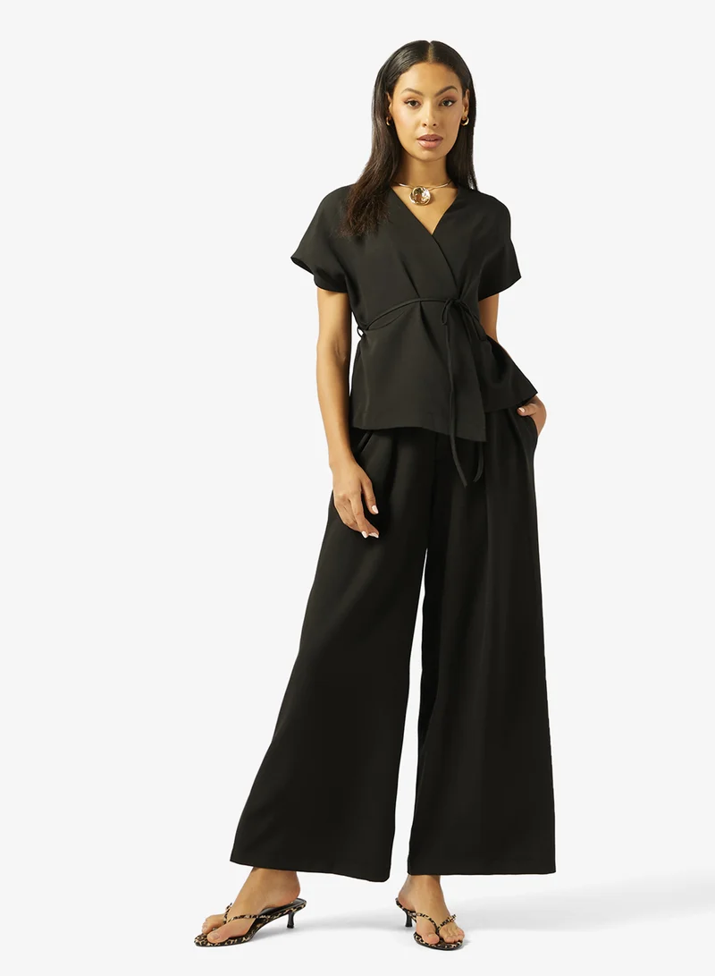 Ginger Tie Up Detail Top & Wide Leg Pant Coord Set